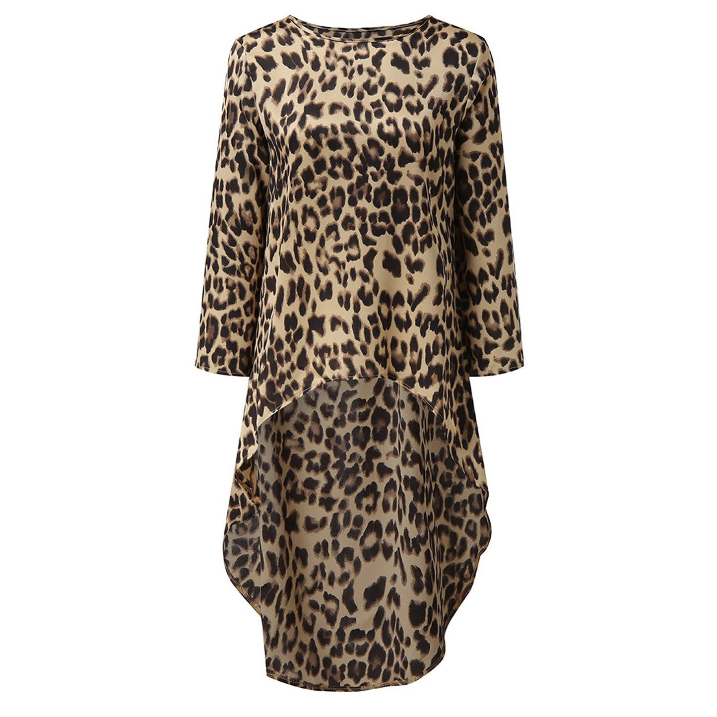 Leopard Long Sleeve Shirt Tops High Low Blouse