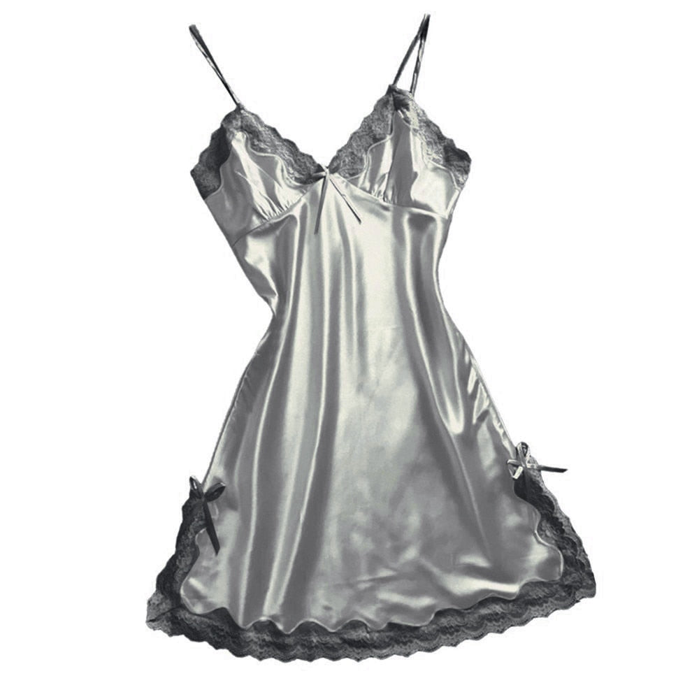 V-neck Women Satin Sexy Nightwear Lingerie Dress