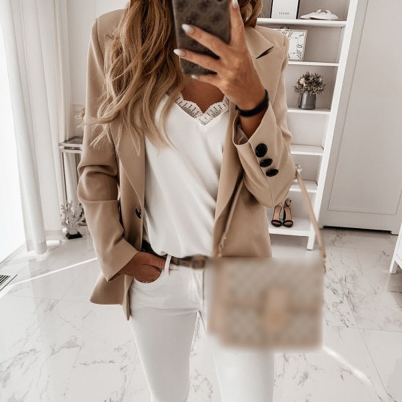 Long-sleeved One-capped Cotton Slim Blazer