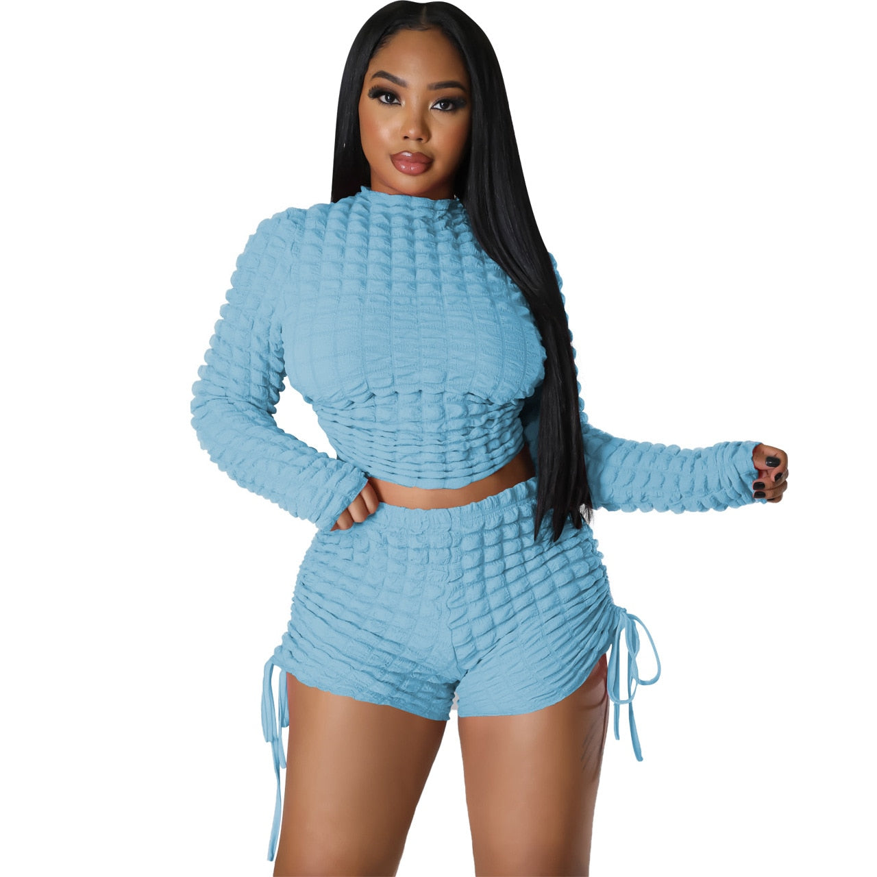 Two Piece Set- Bandage Short Tracksuit Top + Drawstring Shorts Outfit