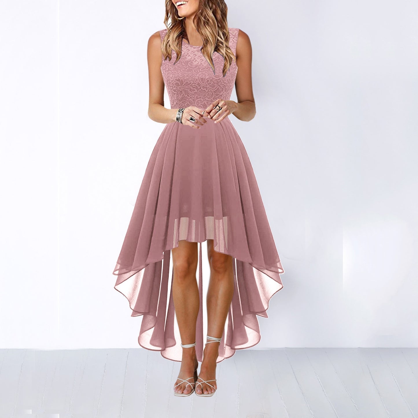 Pink high low dresses formal