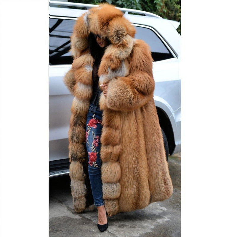 Winter Fox Fur Hooded Loose Warm Jacket