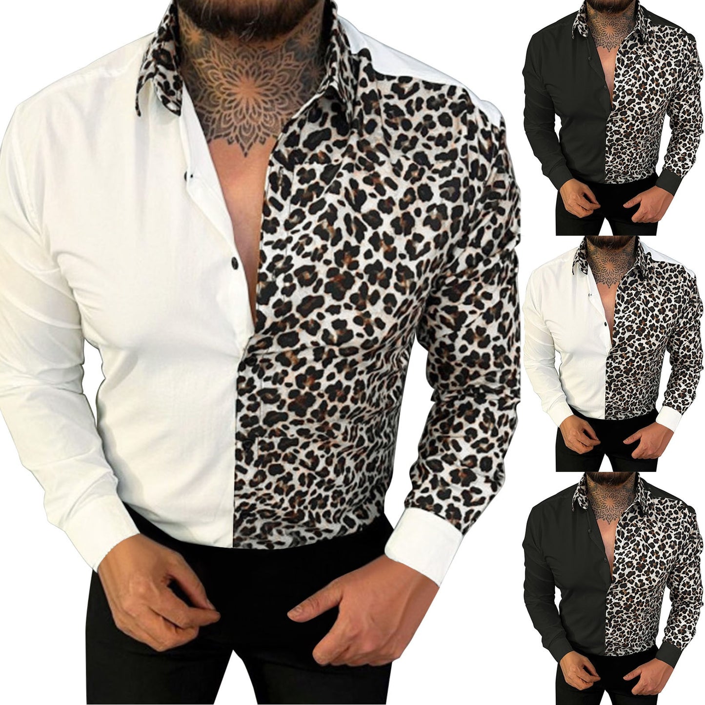 Luxury Men Long Sleeve Leopard Shirts