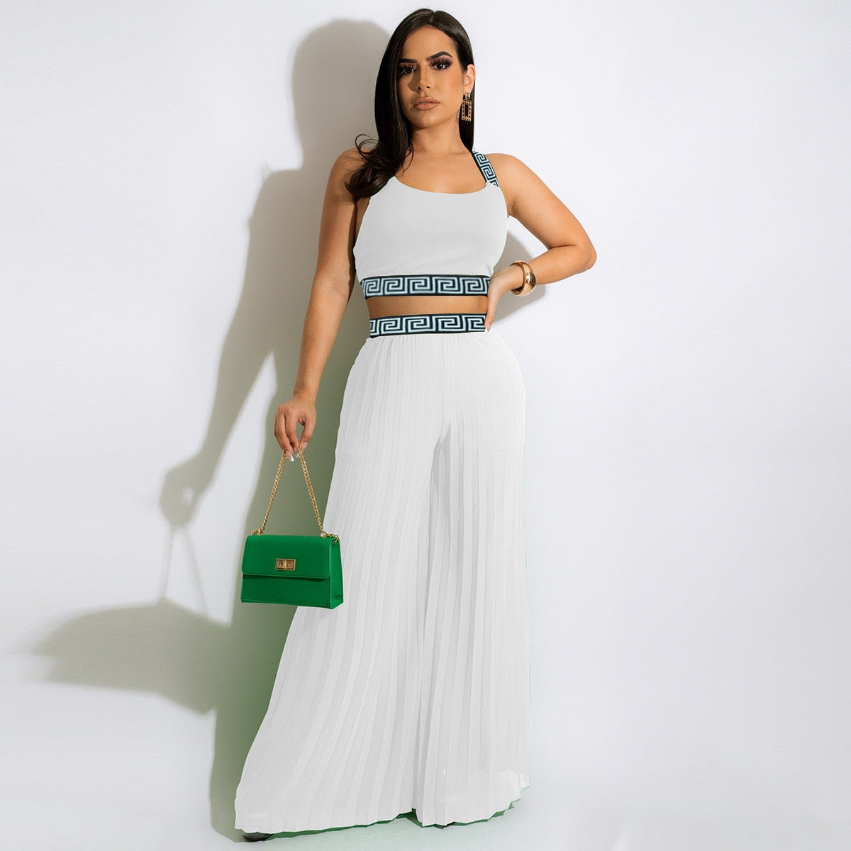 Two Piece- Casual Bandage Crop Top + Wide Leg Flare Pant Tracksuit