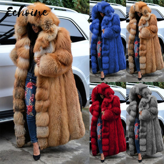 Winter Fox Fur Hooded Loose Warm Jacket