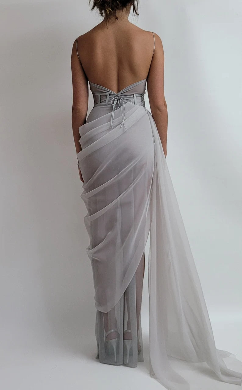 Spaghetti Straps See Through Long Evening Gowns
