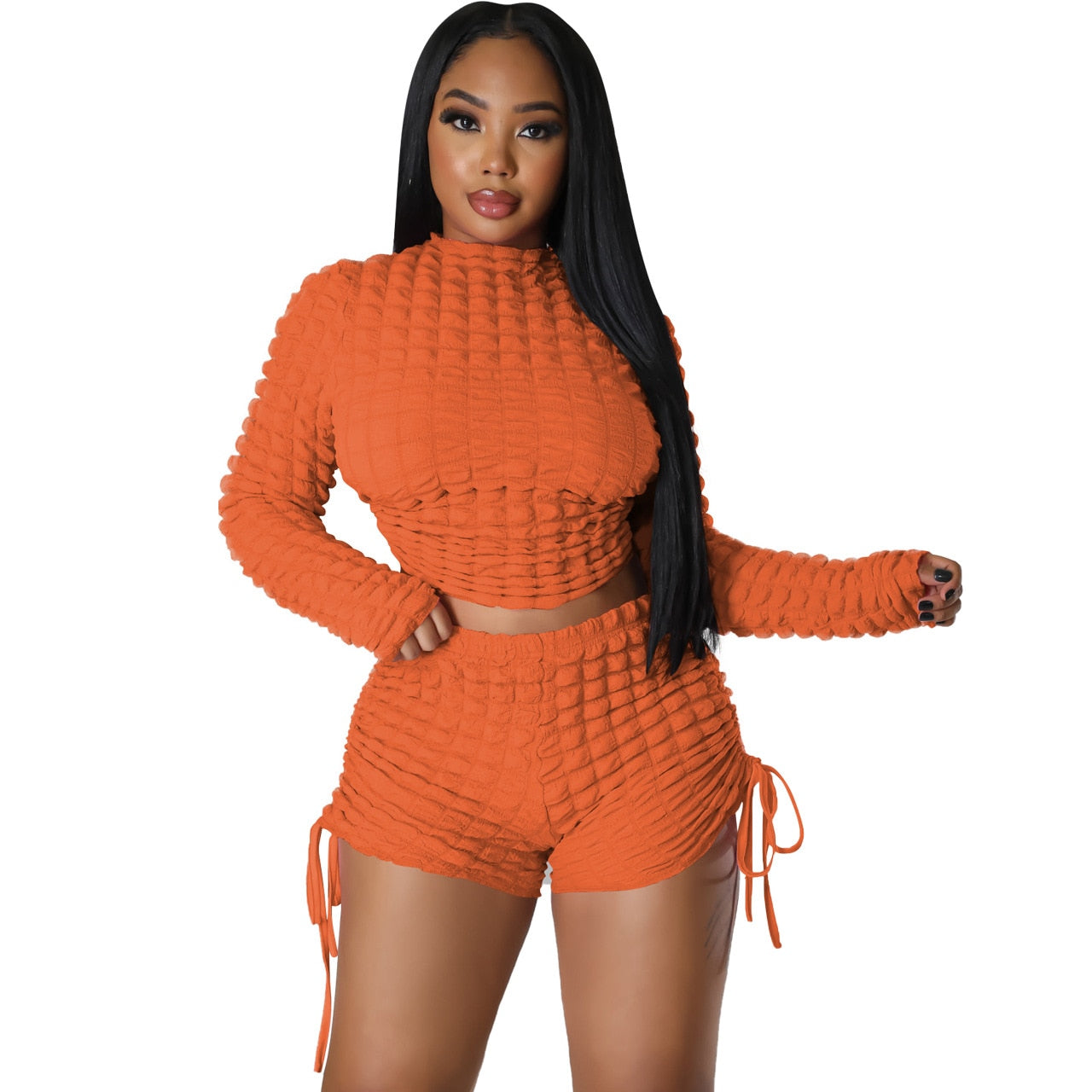 Two Piece Set- Bandage Short Tracksuit Top + Drawstring Shorts Outfit