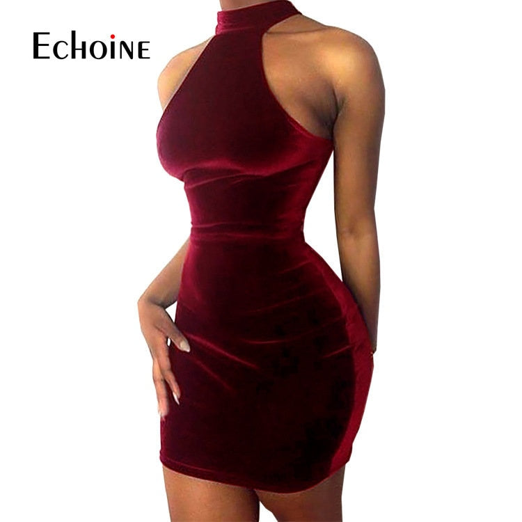 Velvet Stretch A Neck Slim Skirt Sexy Party Dresses