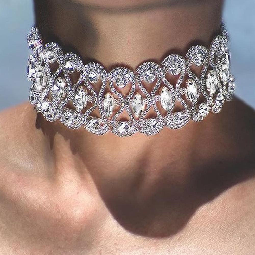 Silver Big Choker Crystal Stone Necklace