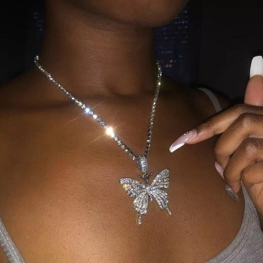 Rhinestone Necklace Charm Butterfly Choker